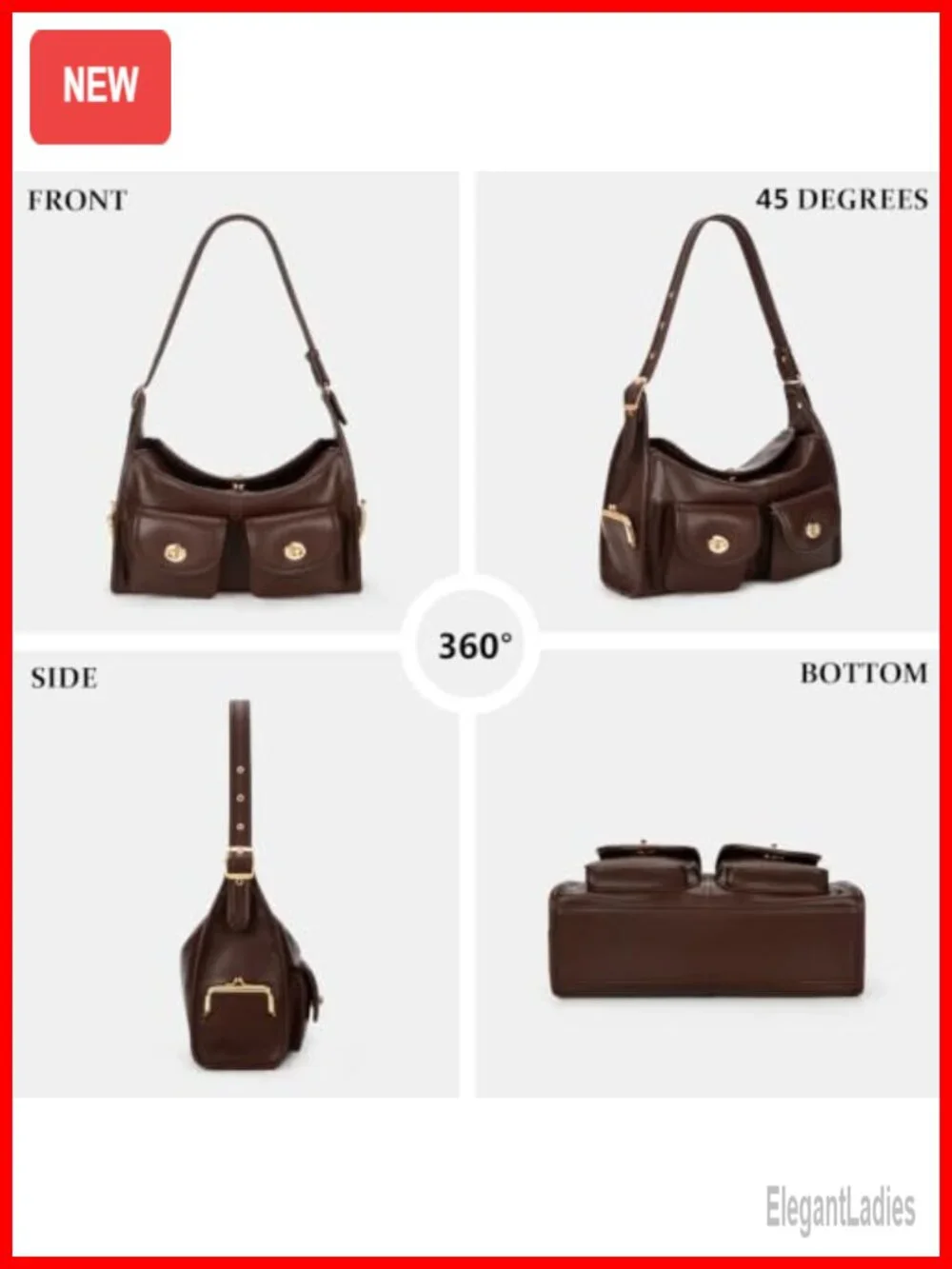 Turn Lock Hobo Shoulder Bag for Women Large Multi-Pocket Tote Crossbody Faux